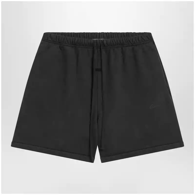 Fear of God Essentials Black cotton shorts with logo embroidery
