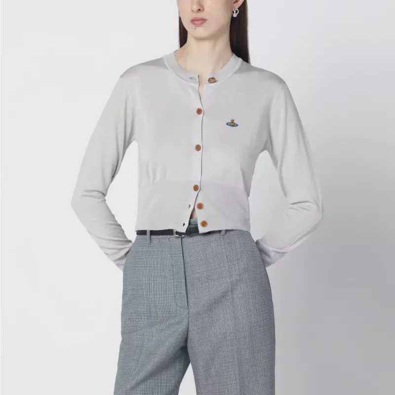 1803002UY001A_S_VIVWE-P403.a Vivienne Westwood Light grey cropped wool and silk cardigan