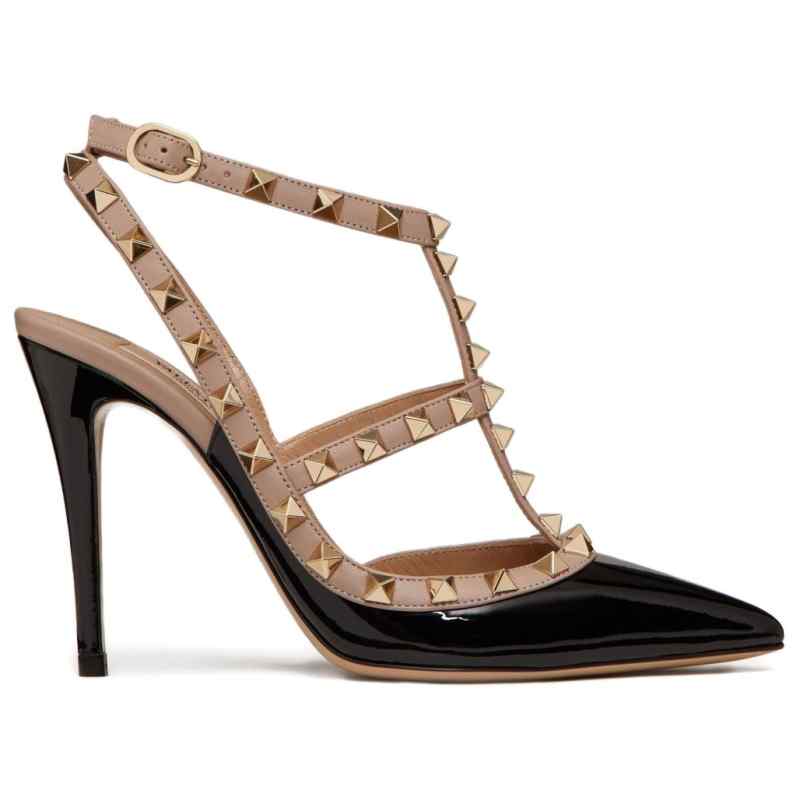 Valentino Garavani Rockstud Patent Pumps With 100mm Straps