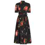 Dolce & Gabbana- floral-print belted midi dress in black cotton