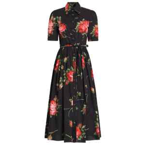 Dolce & Gabbana- floral-print belted midi dress in black cotton
