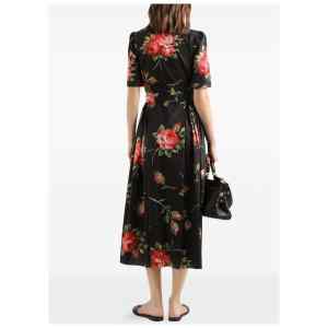 Dolce & Gabbana- floral-print belted midi dress in black cotton