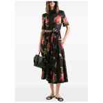 Dolce & Gabbana- floral-print belted midi dress in black cotton