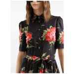 Dolce & Gabbana- floral-print belted midi dress in black cotton