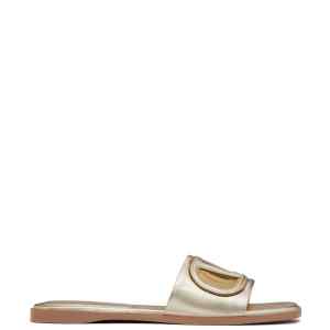 Valentino Garavani Vlogo Cut-Out Laminated Nappa Leather Slide Sandal