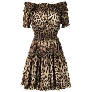 Dolce & Gabbana-leopard-print short dress in brown cotton poplin