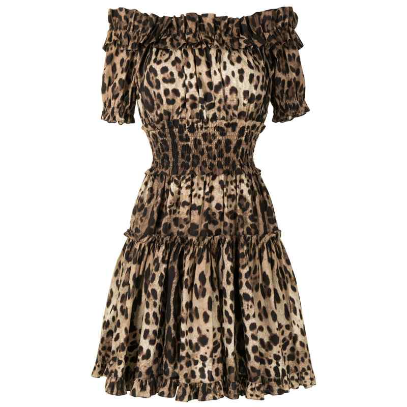 Dolce & Gabbana-leopard-print short dress in brown cotton poplin