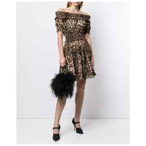 Dolce & Gabbana-leopard-print short dress in brown cotton poplin