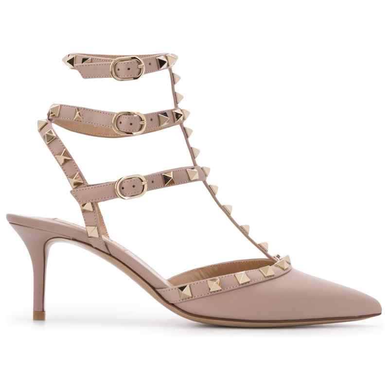 Valentino Garavani Rockstud 65mm leather ankle strap pumps.