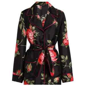 Dolce & Gabbana-black silk floral-print belted shirt