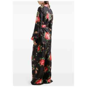 Dolce & Gabbana-black silk floral-print belted shirt