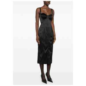 Dolce & Gabbana-black satin bustier midi dress