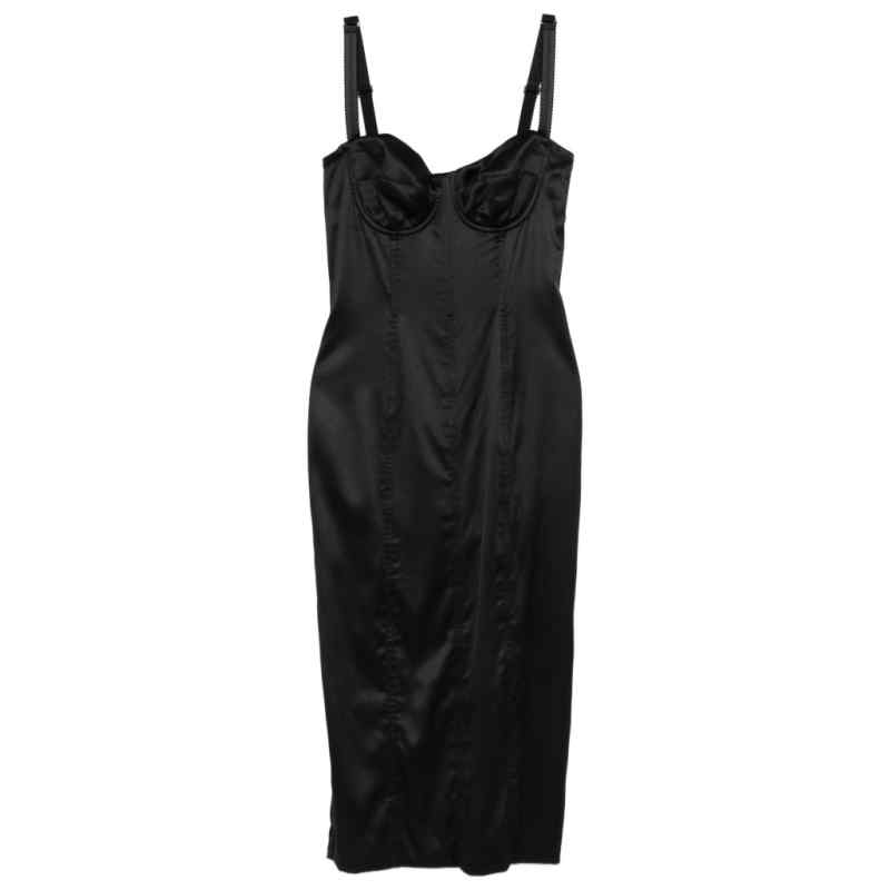 Dolce & Gabbana-black satin bustier midi dress