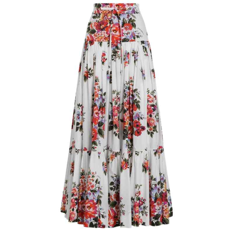 Dolce & Gabbana-Pleated tiered floral-print cotton-poplin midi skirt