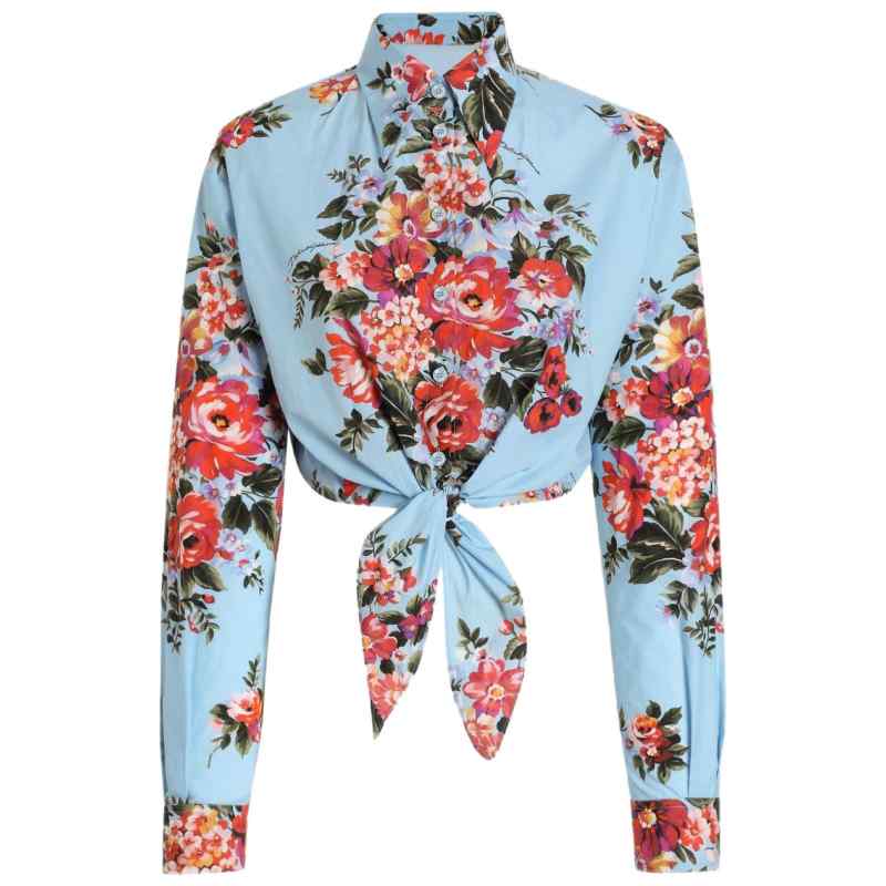 Dolce & Gabbana-Floral cropped cotton shirt