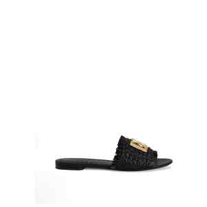 Dolce & Gabbana Woven Raffia Slippers with Fringe