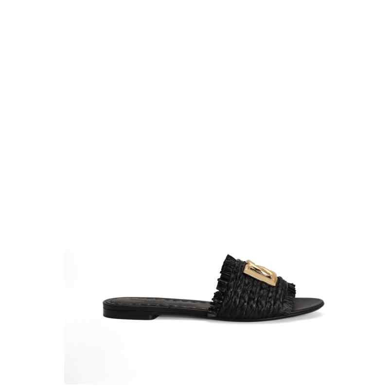 Dolce & Gabbana Woven Raffia Slippers with Fringe
