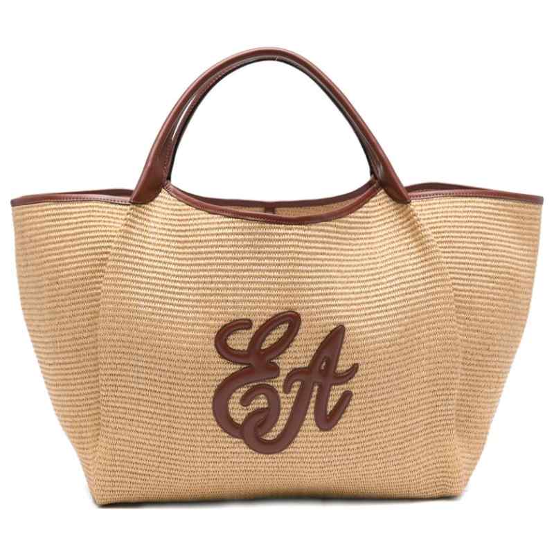 Emporio Armani Large Woven Straw Shopper With Ea Logo