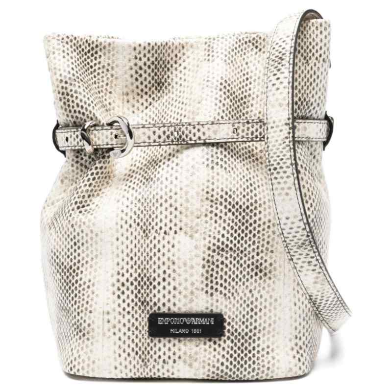 Emporio Armani Exclusive Python-Print Leather Bucket Bag