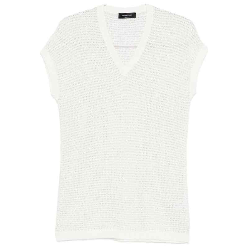 Fabiana Filippi V-neck short sleeves sequin embellishments Openwork top