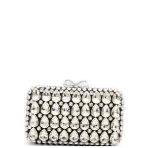 Self-portrait Black Satin Crystal Clutch Bag