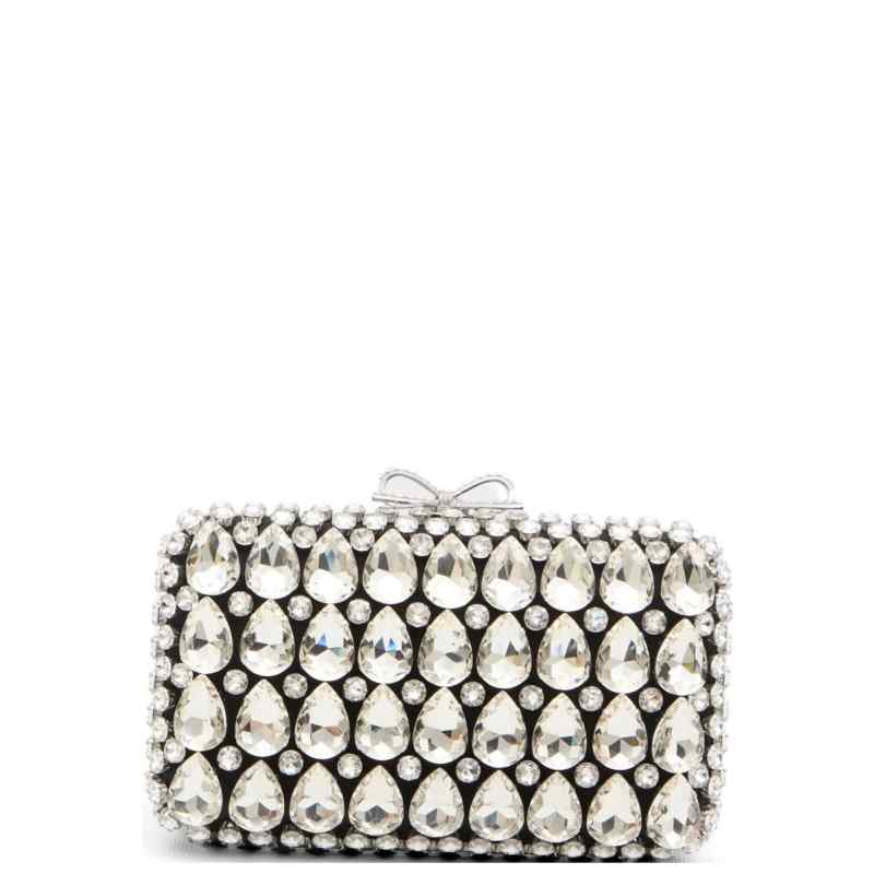 Self-portrait Black Satin Crystal Clutch Bag