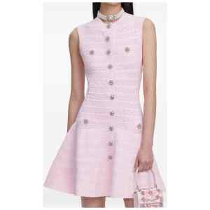 Self-Portrait A-line skirt button embellishment textured Mini dress