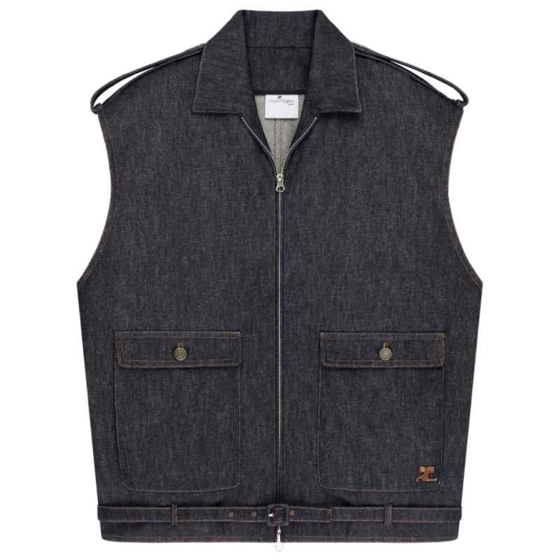 Courreges Denim sleeveless bomber jacket