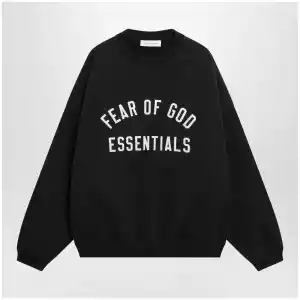 Fear of God Essentials Black cotton fleece sweatshirt with logo embroidery