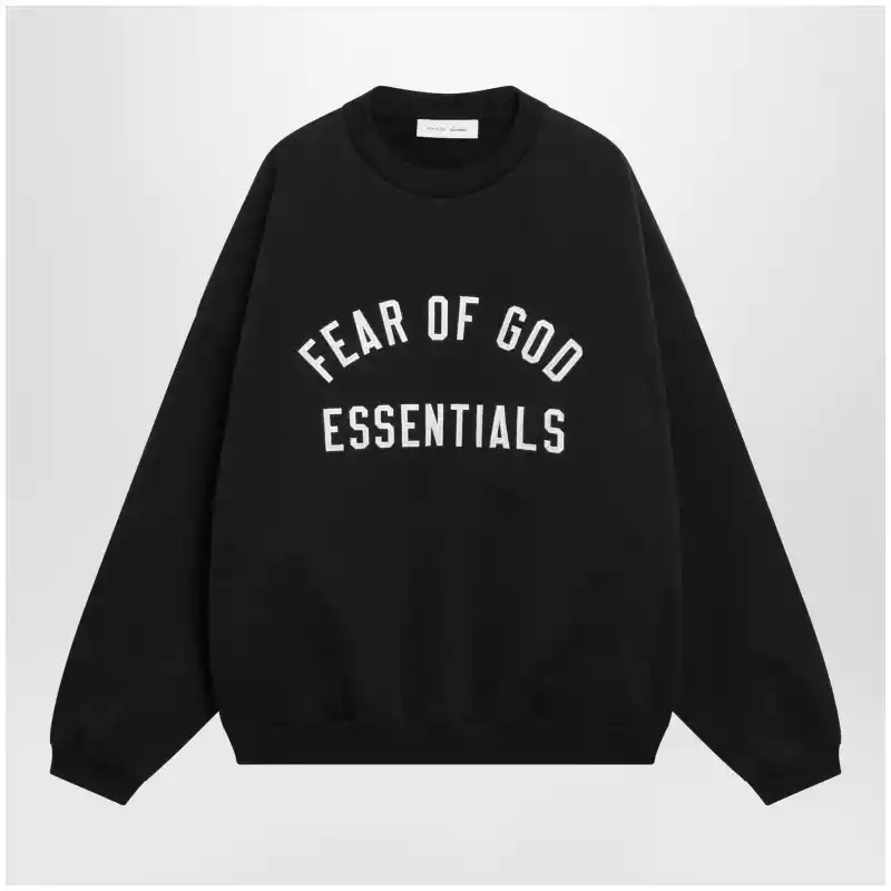 Fear of God Essentials Black cotton fleece sweatshirt with logo embroidery