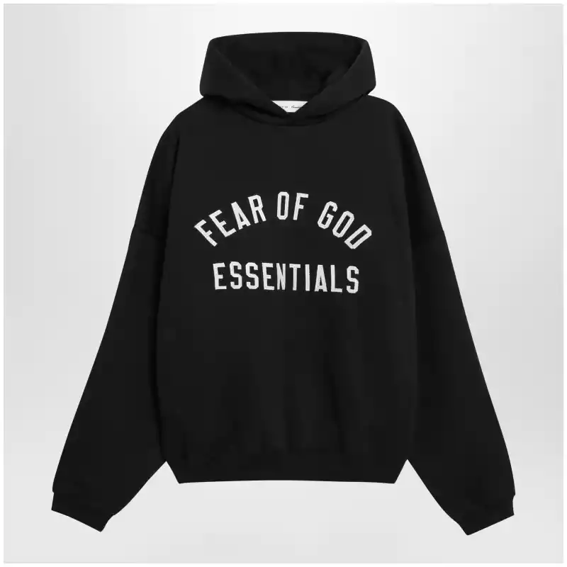 Fear of God Essentials Black cotton fleece hoodie with logo embroidery