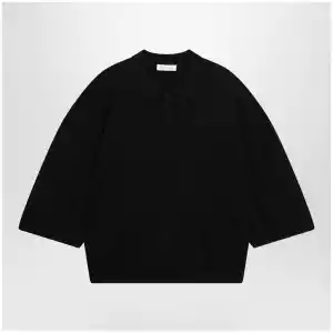 Fear of God Essentials Signature 90s-style knit 3/4-sleeve polo in black