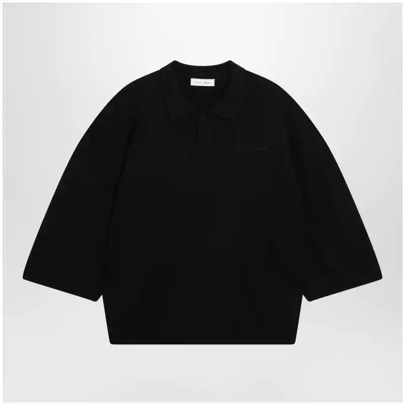Fear of God Essentials Signature 90s-style knit 3/4-sleeve polo in black