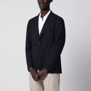 Tagliatore Single-breasted blue textured wool jacket