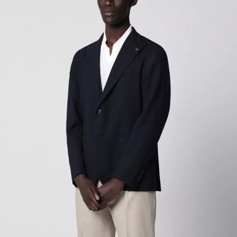Tagliatore Single-breasted blue textured wool jacket