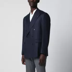 Tagliatore Double-breasted blue linen jacket