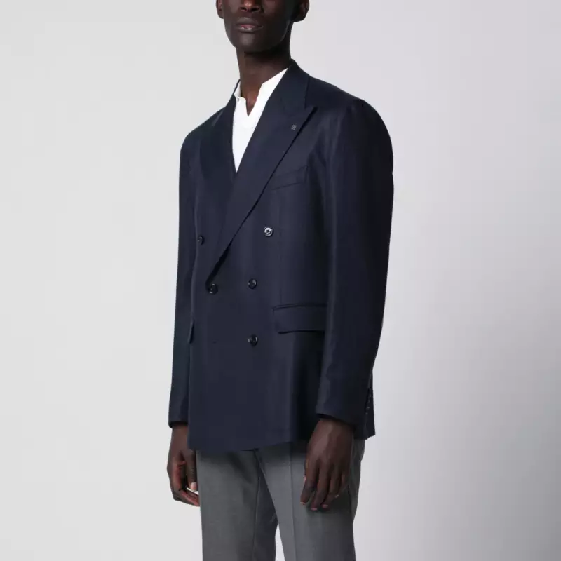 Tagliatore Double-breasted blue linen jacket