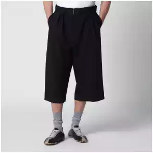Dries Van Noten Black cropped wide trousers in wool blend