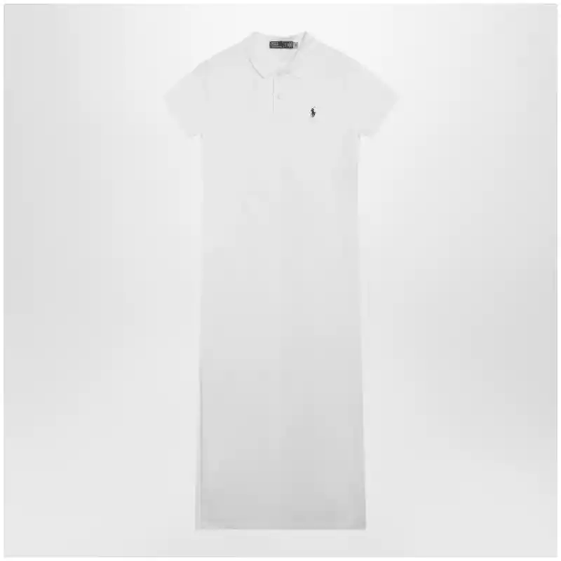 Polo Ralph Lauren Long dress in white cotton with logo