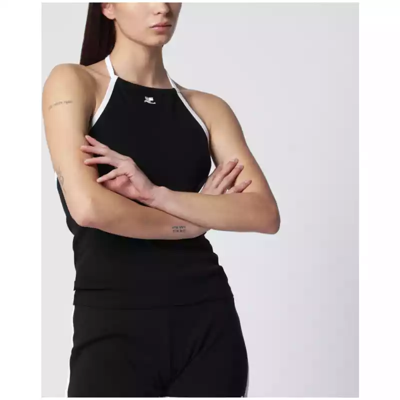 Courreges Courrèges Halter-neck jersey tank top in cotton, black