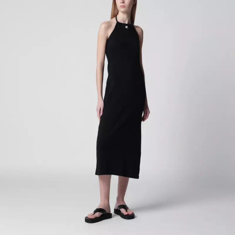 Courreges Courrèges Long halterneck jersey dress in cotton, black
