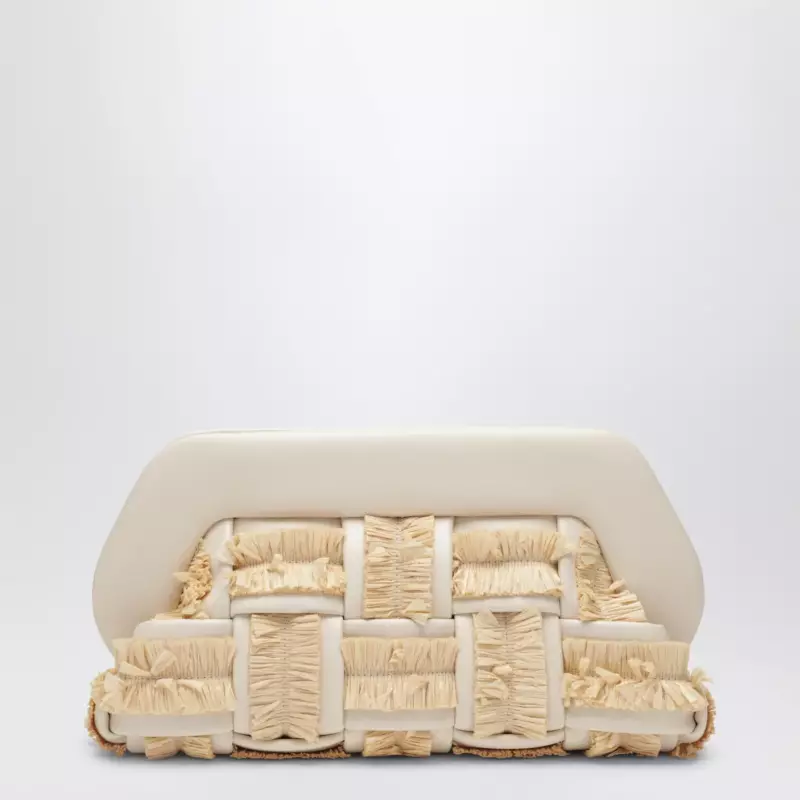 THEMOIRè Tia clutch in butter color with raffia inserts