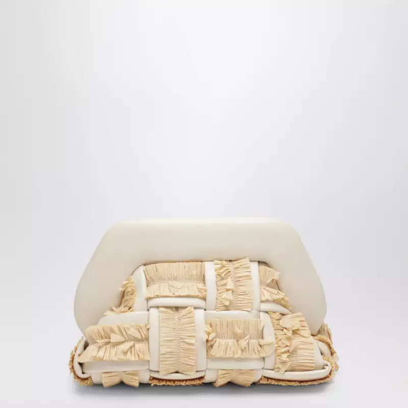 THEMOIRè Small Tia clutch in butter color with raffia inserts