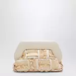 THEMOIRè Small Tia clutch in butter color with raffia inserts