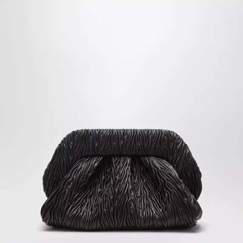 THEMOIRè Brown Gathered Vegan Leather Clutch