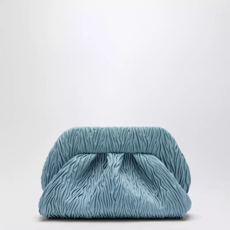 THEMOIRè Blue ruched vegan leather Bios clutch