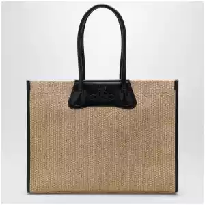Vivienne Westwood Troy tote bag in raffia-effect fabric, natural
