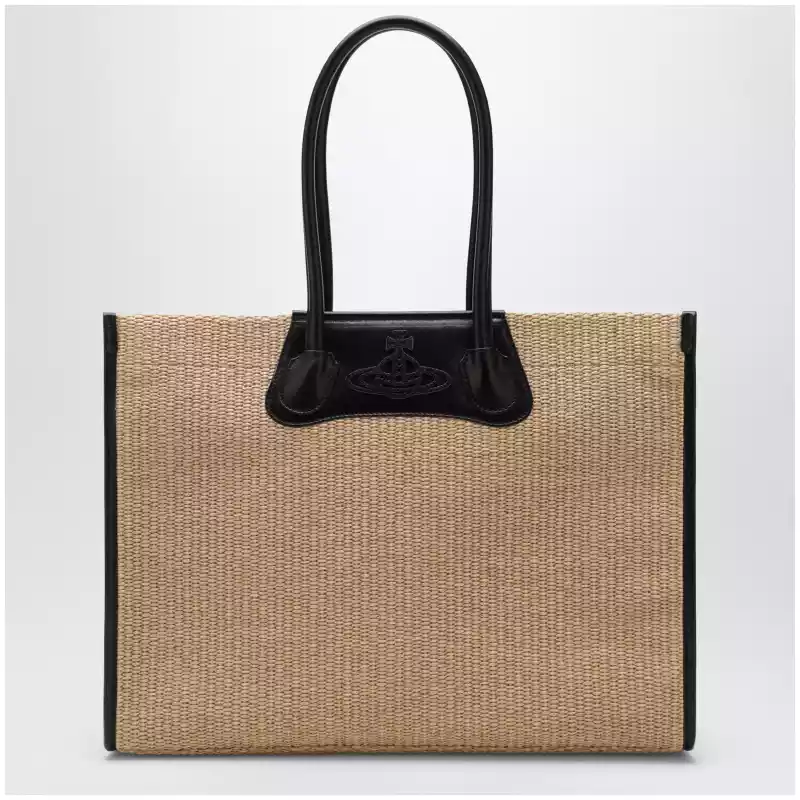 Vivienne Westwood Troy tote bag in raffia-effect fabric, natural