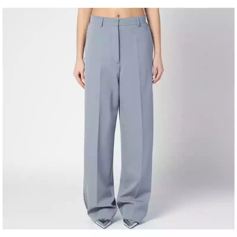 Stella McCartney Wide-leg light grey Falabella pants with chain