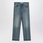 Valentino Washed blue jeans with floral fabric trims